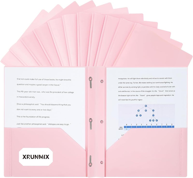 XRUNMIX Two-Pocket-Folders with 3 Prongs, Letter Size Plastic Folders with Pockets and Prongs, Poly Plastic Folders for Office & School. 6 Pastel Colors (Pink - 12 Packs) - Image 1